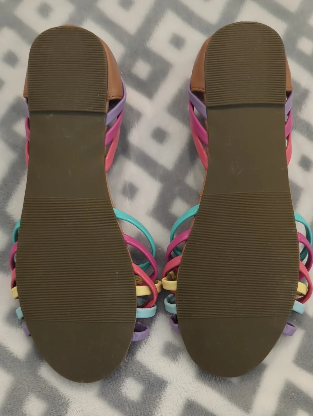 fabkids Brown Sole Multicolor Strap Girls' Sandals (Pink, Purple, Teal, Yellow)